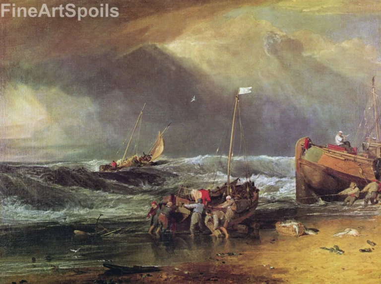 J.M.W. Turner – A Coast Scene with Fishermen Hauling a Boat Ashore (1803)