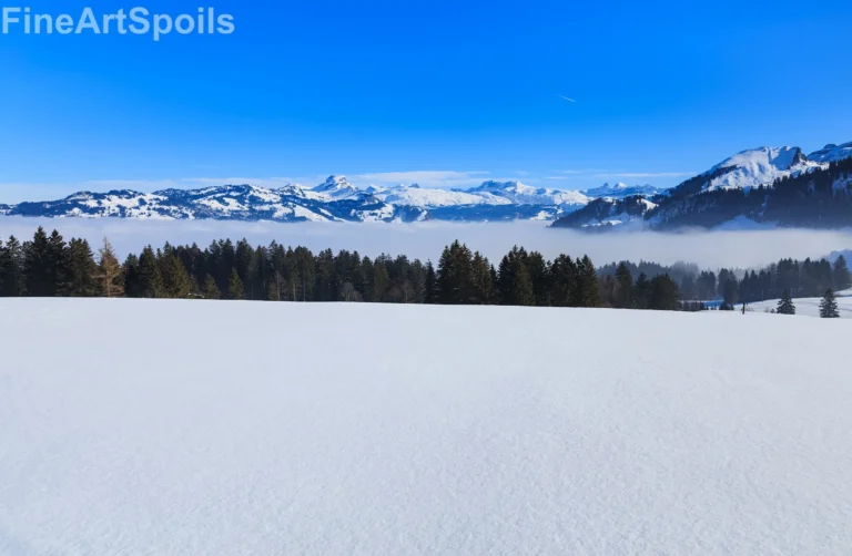 Panoramic Winter Vista of the Snow-Capped Alps Above the Clouds