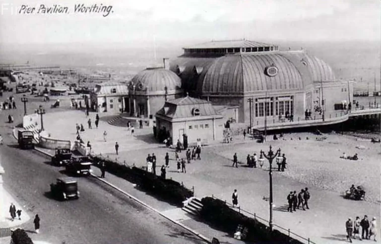 Vintage Worthing Pier Pavilion Postcard Art Print – Classic British Seaside Architecture