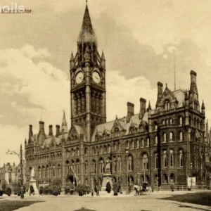 Vintage Manchester Town Hall postcard captured as a high-quality fine art print reproduction.