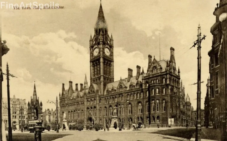Vintage Manchester Town Hall & Albert Square Postcard – Historic UK Architecture Fine Art Print