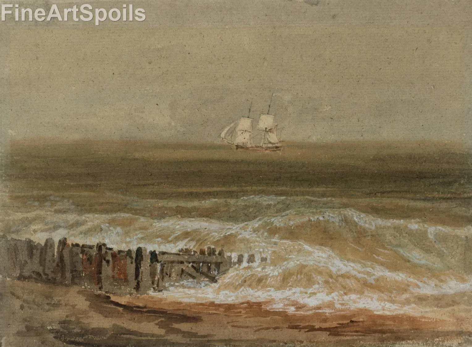 J.M.W. Turner, Two-Masted Sailing Ship, 1797, captured as a high-quality fine art print reproduction.